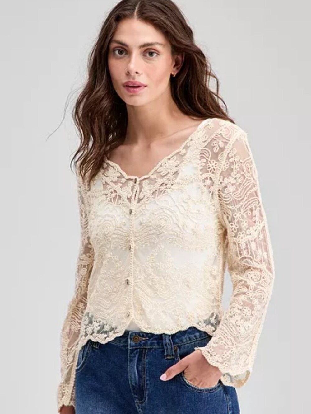 Liv Los Angeles cream floral lace cardigan